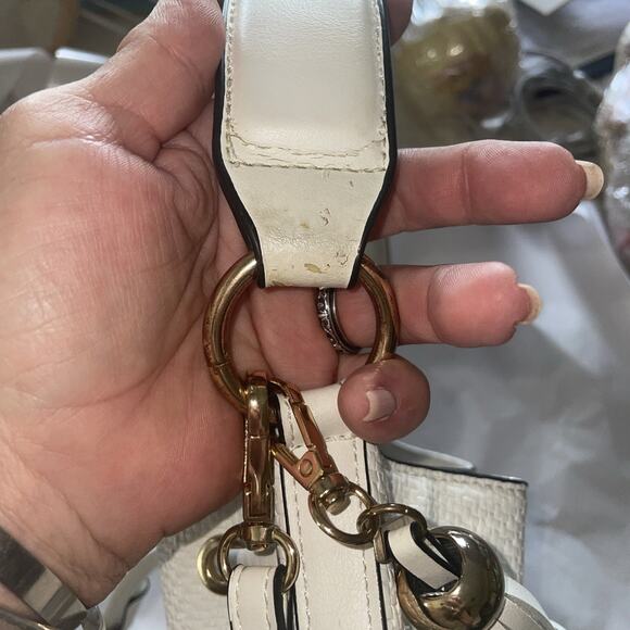 Aldo White W/Gold Woven Drawstring Bucket Bag Cross Body Convertible Top Handle - Picture 16 of 16